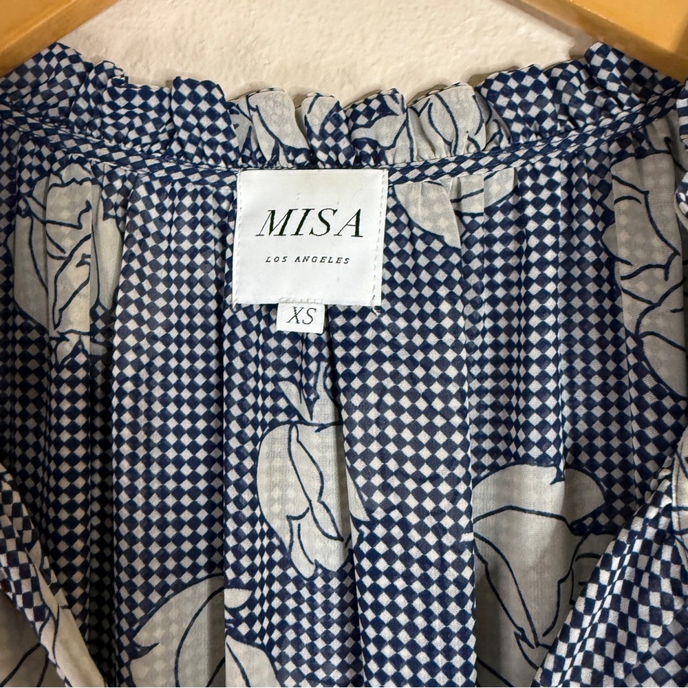 MISA LOS ANGELES white and navy blue checkered Duval mini dress EXTRA SMALL - Picture 4 of 8